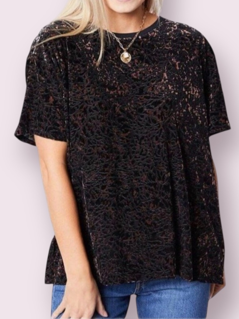 We The Free Burnout Velvet Leopard Oversized Tee Black Size S
